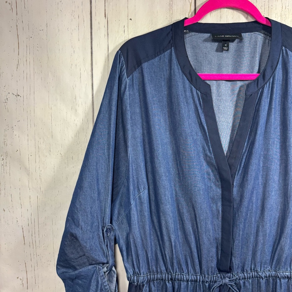 Lane Bryant Chambray Shirt Dress Size 18 Drawstring Waist Minimalist Preppy - Picture 2 of 14